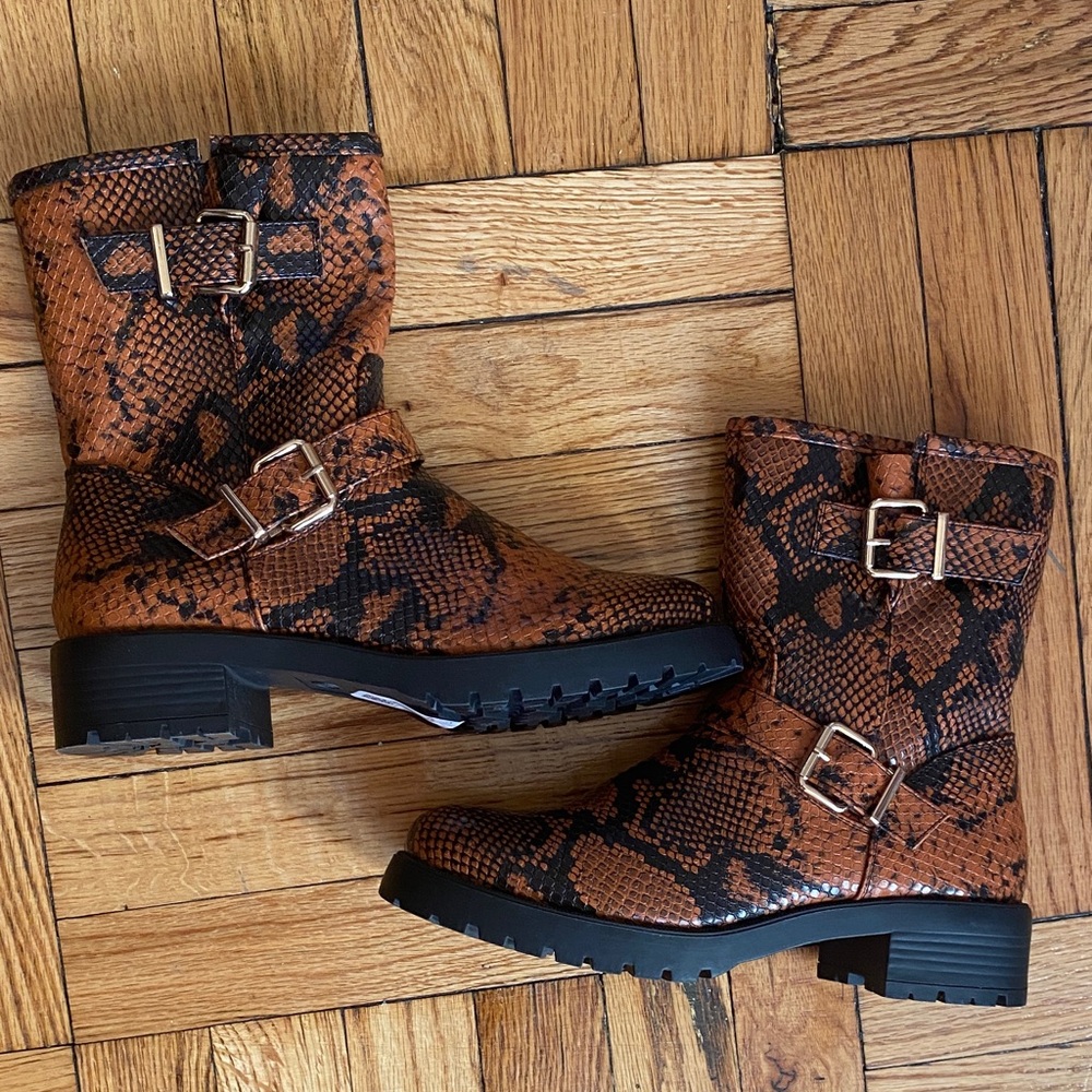 ASOS Orange and Black Snake Print Ankle Boots